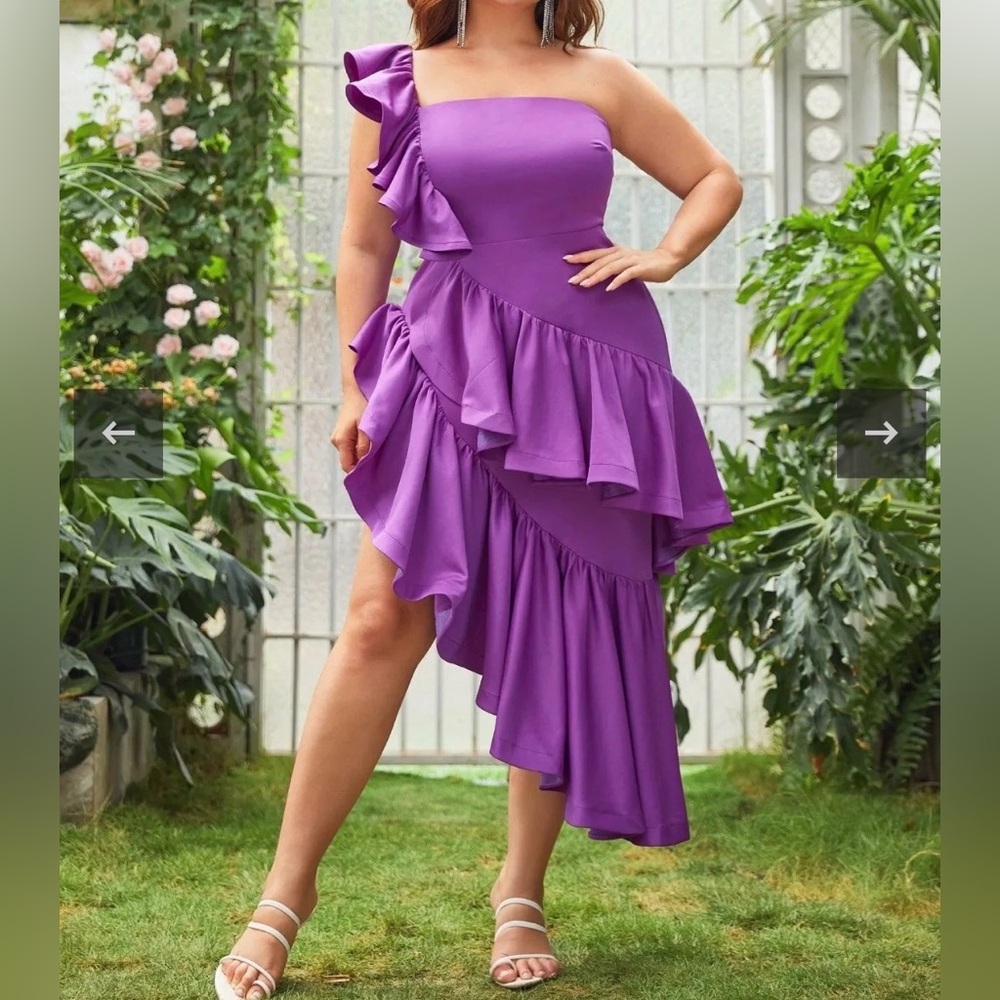 #21 Grape One-shoulder midi dress with layered ruffles-1X/Size 16